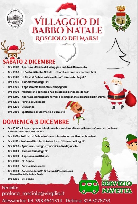 A Rosciolo dei Marsi, in provincia dell'Aquila - Abruzzo, è tutto pronto per il Villaggio di Babbo Natale che aprirà sabato 02 dicembre alle ore 15:00 e domenica 03 dicembre 2023.