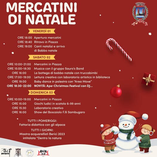 I Mercatini di Natale ad Arcugnano, in provincia di Vicenza - Veneto, ti danno appuntamento da 01 al 03 dicembre 2023.