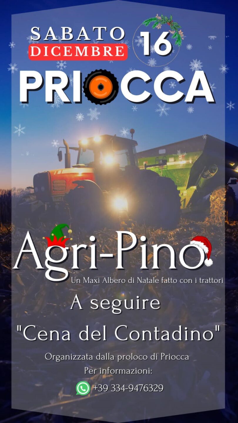 più grande Albero di Natale fatto di trattori, Agri-Pino a Priocca, in provincia di Cuneo - Piemonte, sabato 16 dicembre 2023 dalle ore 13:00.