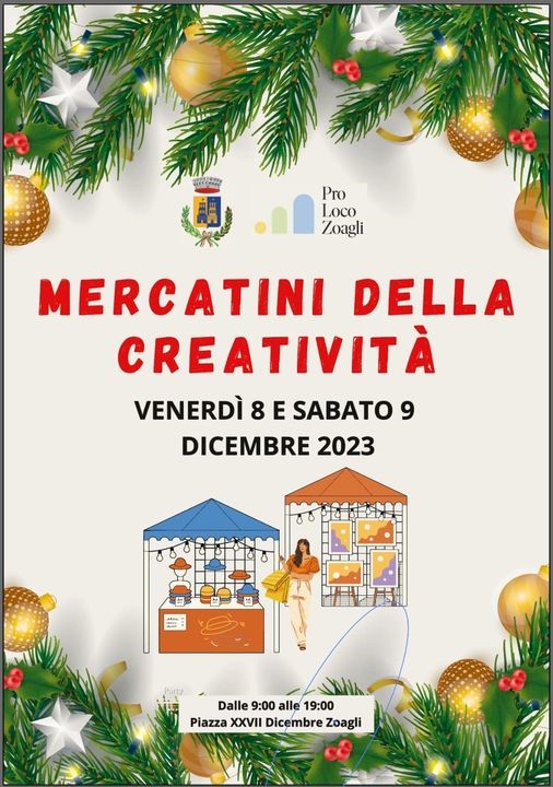 La Proloco dio Zoagli, in provincia di Genova - Liguria, vi invita ai Mercatini della Creatività per il ponte dell'Immacolata, venerdì 08 e 09 dicembre 2023.