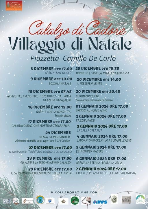 Dal 05 dicembre 2023 al 07 gennaio 2024 si accendono le luci sul Villaggio di Natale a Calalzo di Cadore, in provincia di Belluno - Veneto.